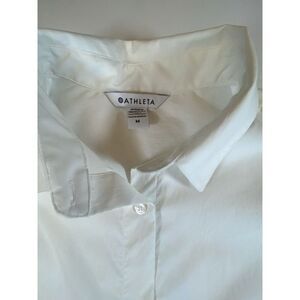 Athleta Button Up Shirt Mens‎ Medium White Long Sleeve Polyester Side Zip Pocket